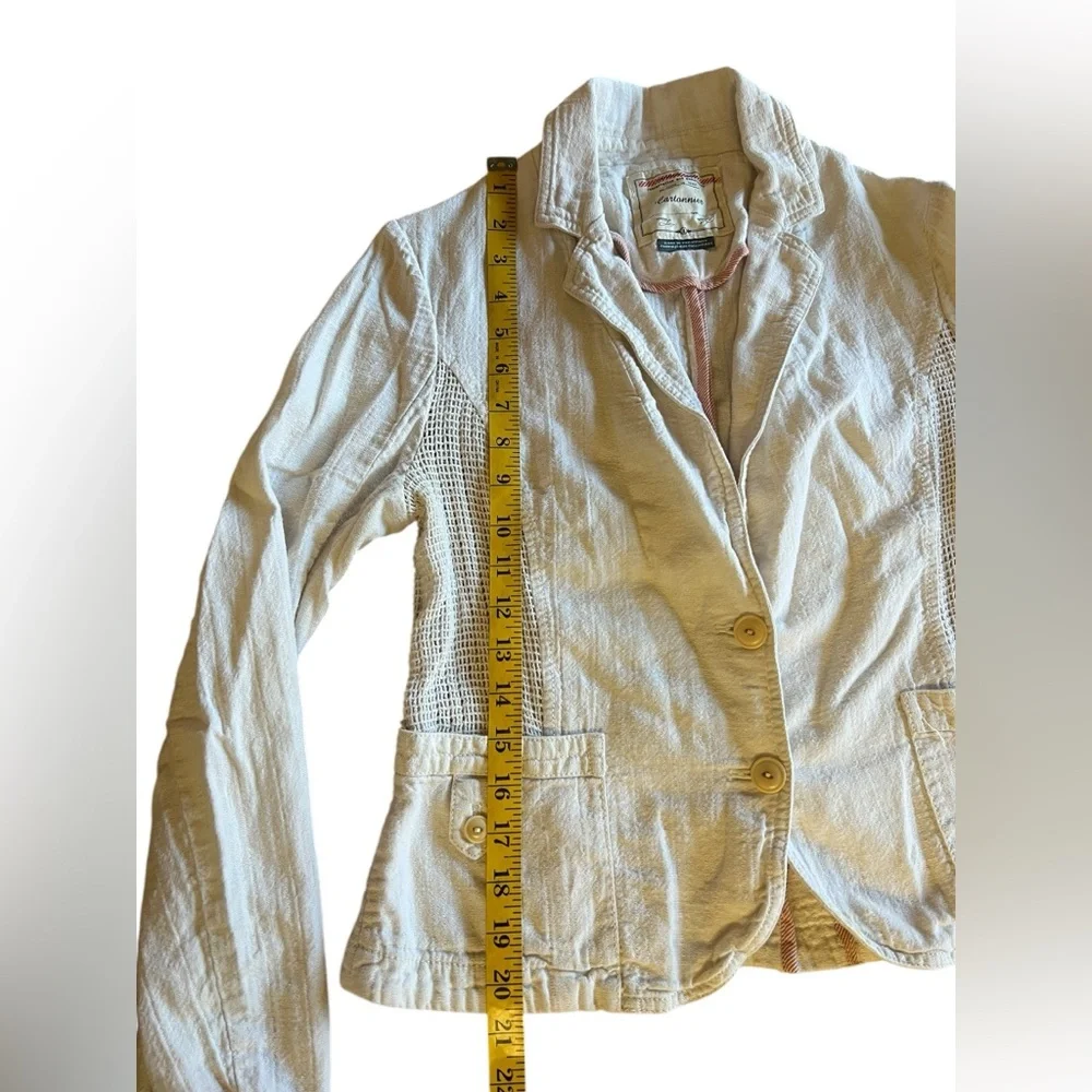 Cartonnier x Anthropologie Linen-Blend Blazer Jacket Cream Beige 8 Boho Classic